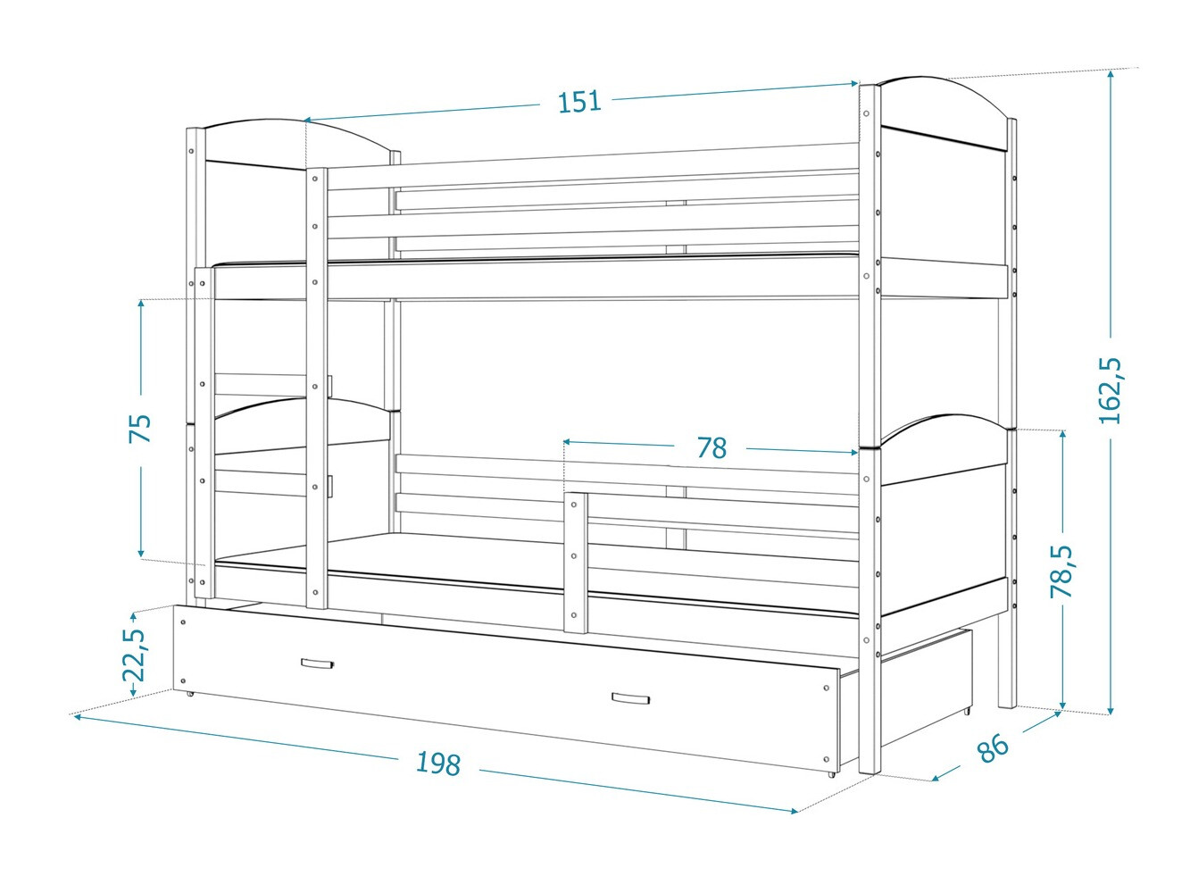 Stapelbed Aurora 102 (Grenen)