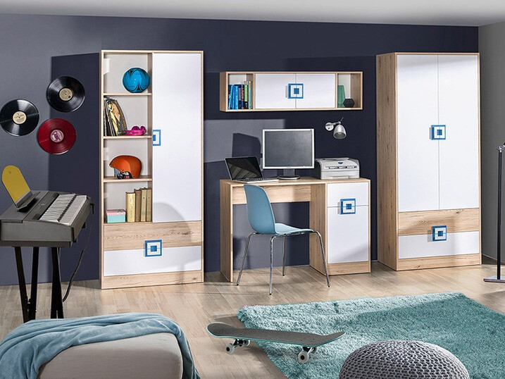 Bureau Balvire 110 (Licht eiken + Wit + Turquoise)