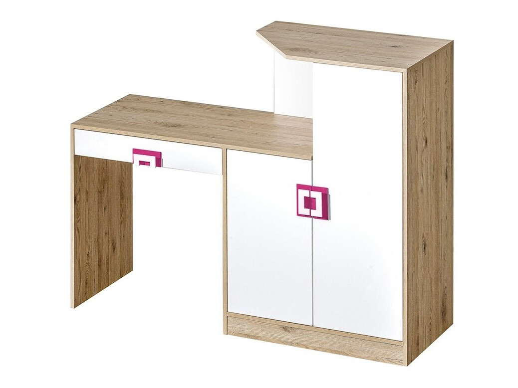 Bureau Balvire 111 (Licht eiken + Wit + Roze)