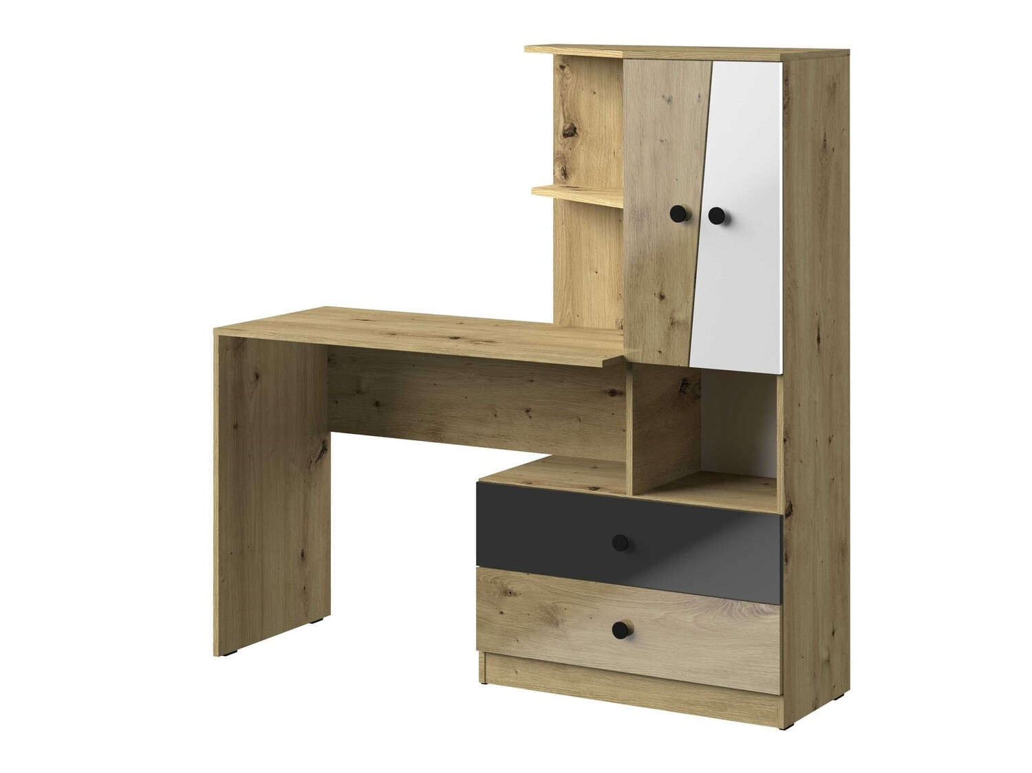 Bureau Mirelbu 110 (Artisan eiken + Glanzend wit + Glanzend zwart)