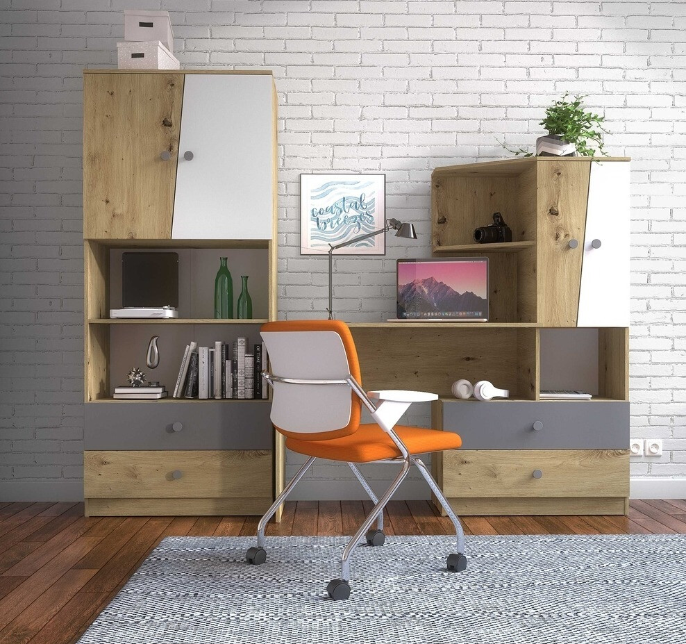 Bureau Mirelbu 110 (Artisan eiken + Glanzend wit + Glanzend zwart)
