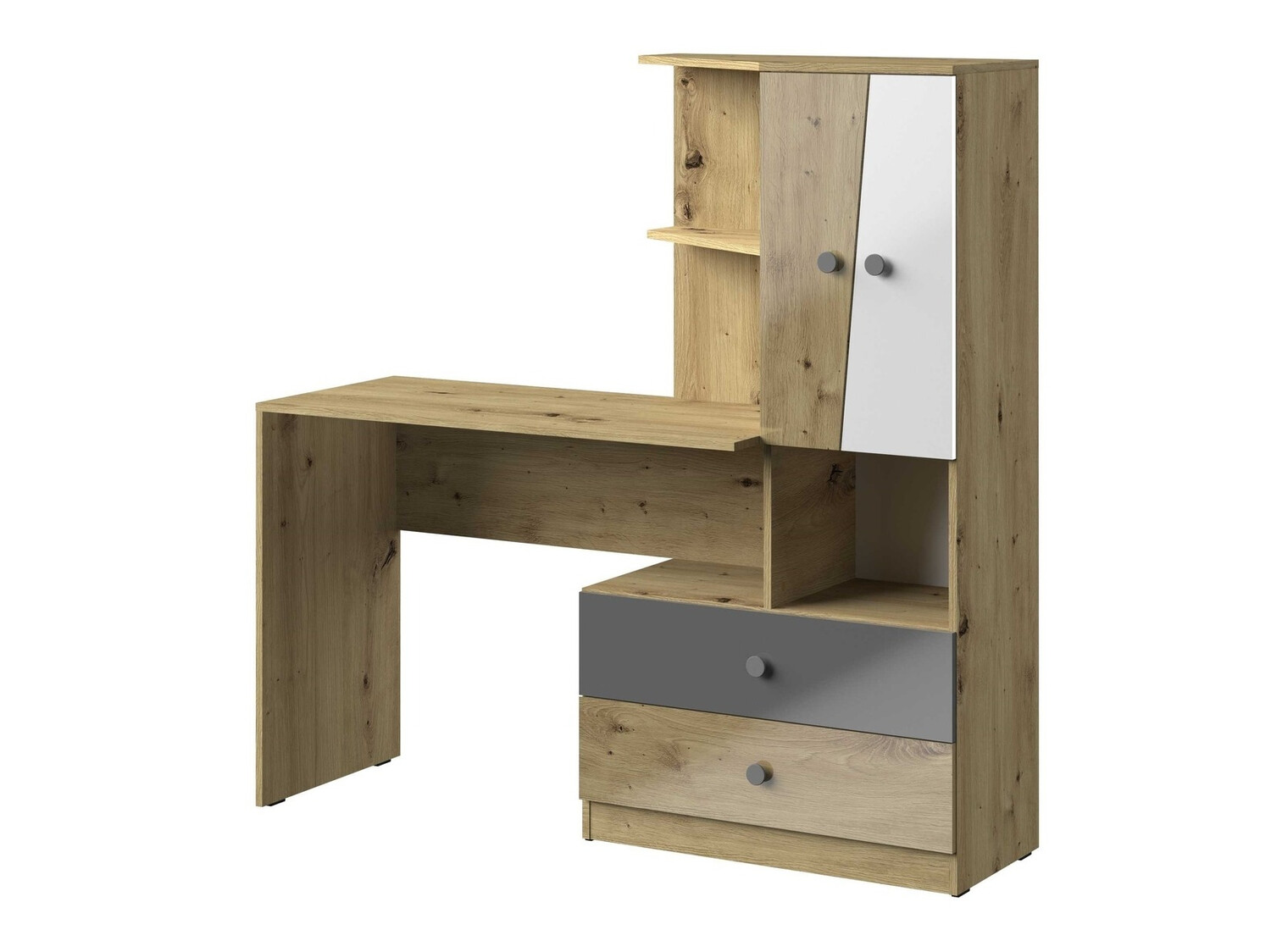 Bureau Mirelbu 110 (Artisan eiken + Glanzend wit + Grijs met glans)