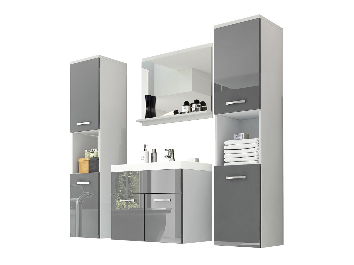 Badkamerset Sarasota 123 (Wit + Grijs met glans)