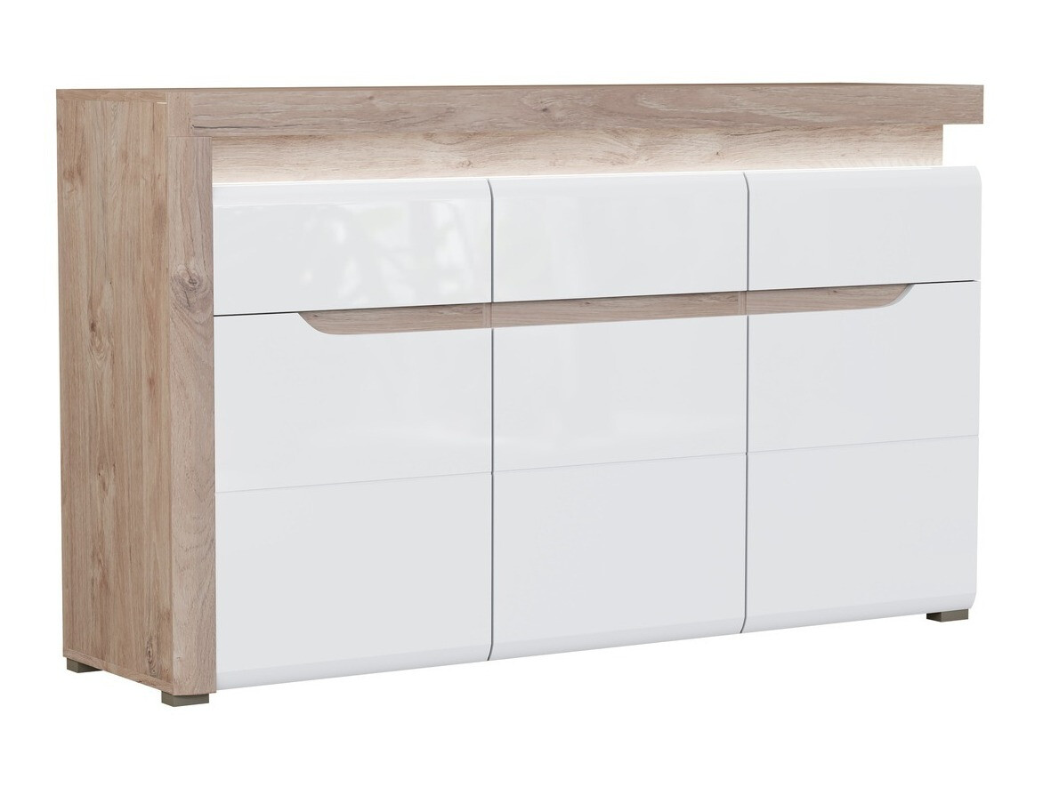 Ladekast Revelmi 103 (Eiken + Glanzend wit)