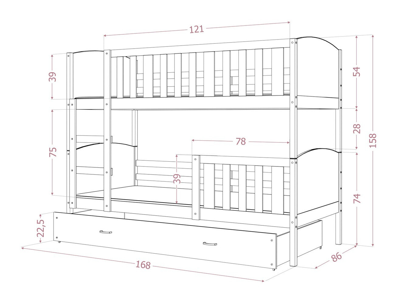 Stapelbed Aurora 113 (Grijs)