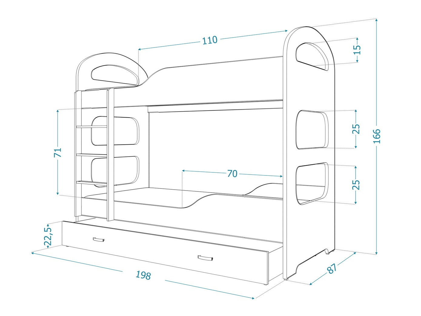 Stapelbed Aurora 115 (Blauw)