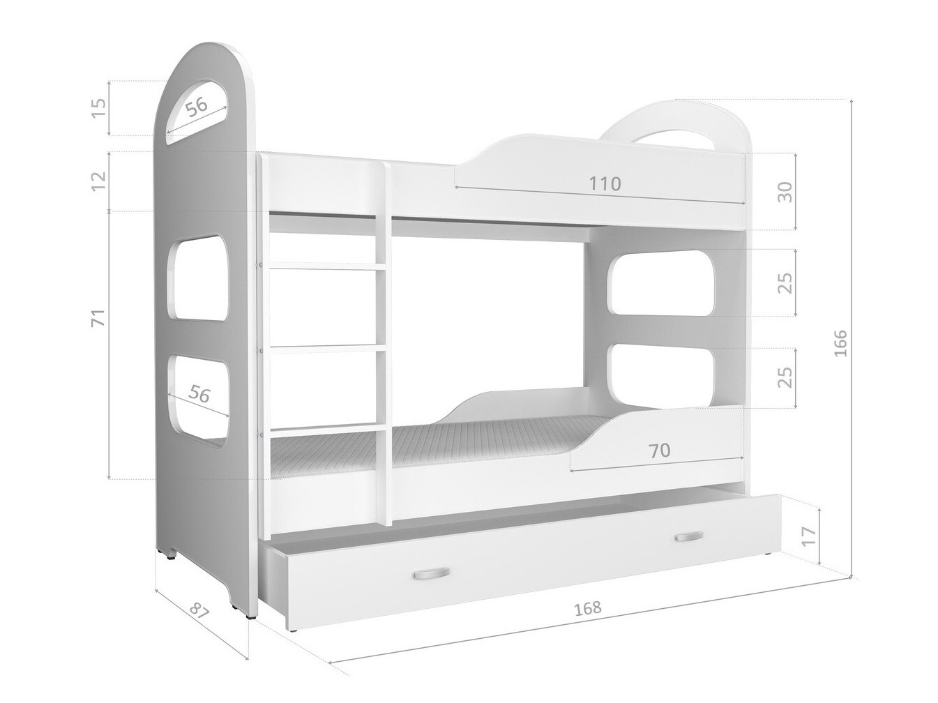 Stapelbed Aurora 116 (Wit + Grijs)