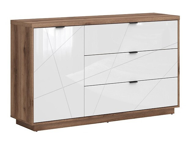 Ladekast Fivale 100 (Donker delano-eik + Glanzend wit)