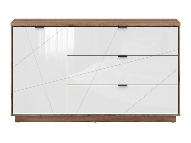 Ladekast Fivale 100 (Donker delano-eik + Glanzend wit)