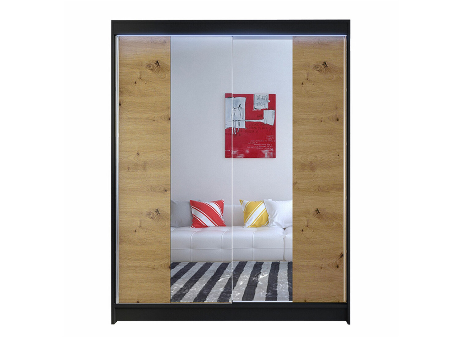 Kledingkast Closico 141 (Zwart + Artisan eiken)