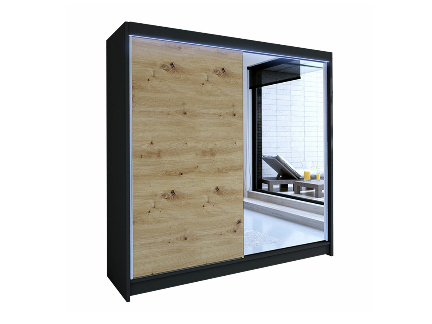 Kledingkast Closico 137 (Zwart + Artisan eiken)