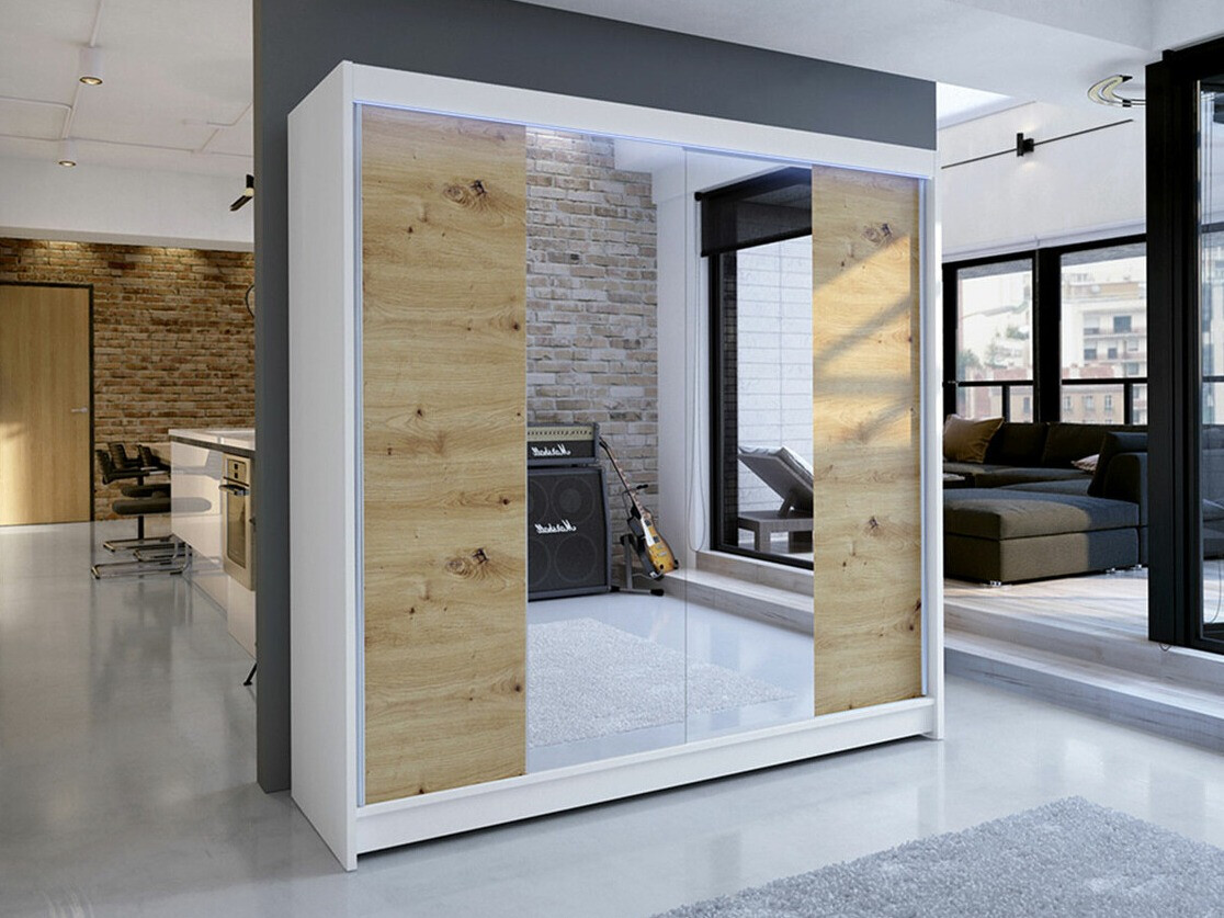 Kledingkast Closico 138 (Wit + Artisan eiken)