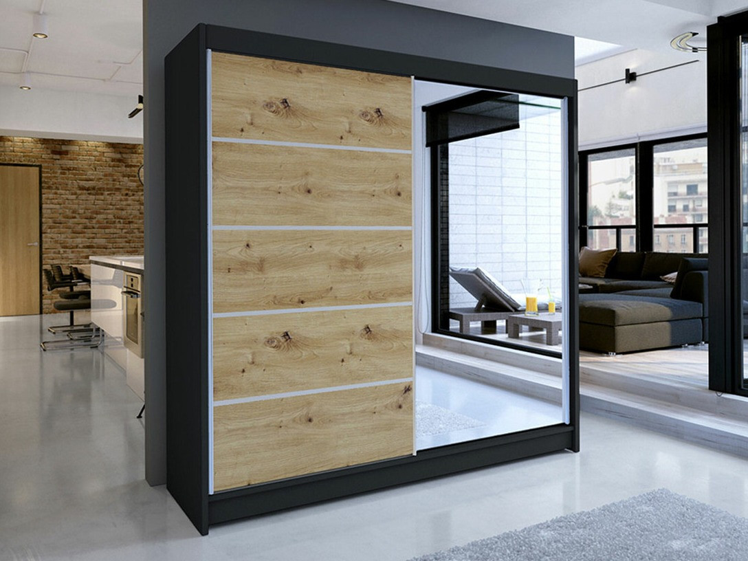 Kledingkast Closico 142 (Zwart + Artisan eiken)