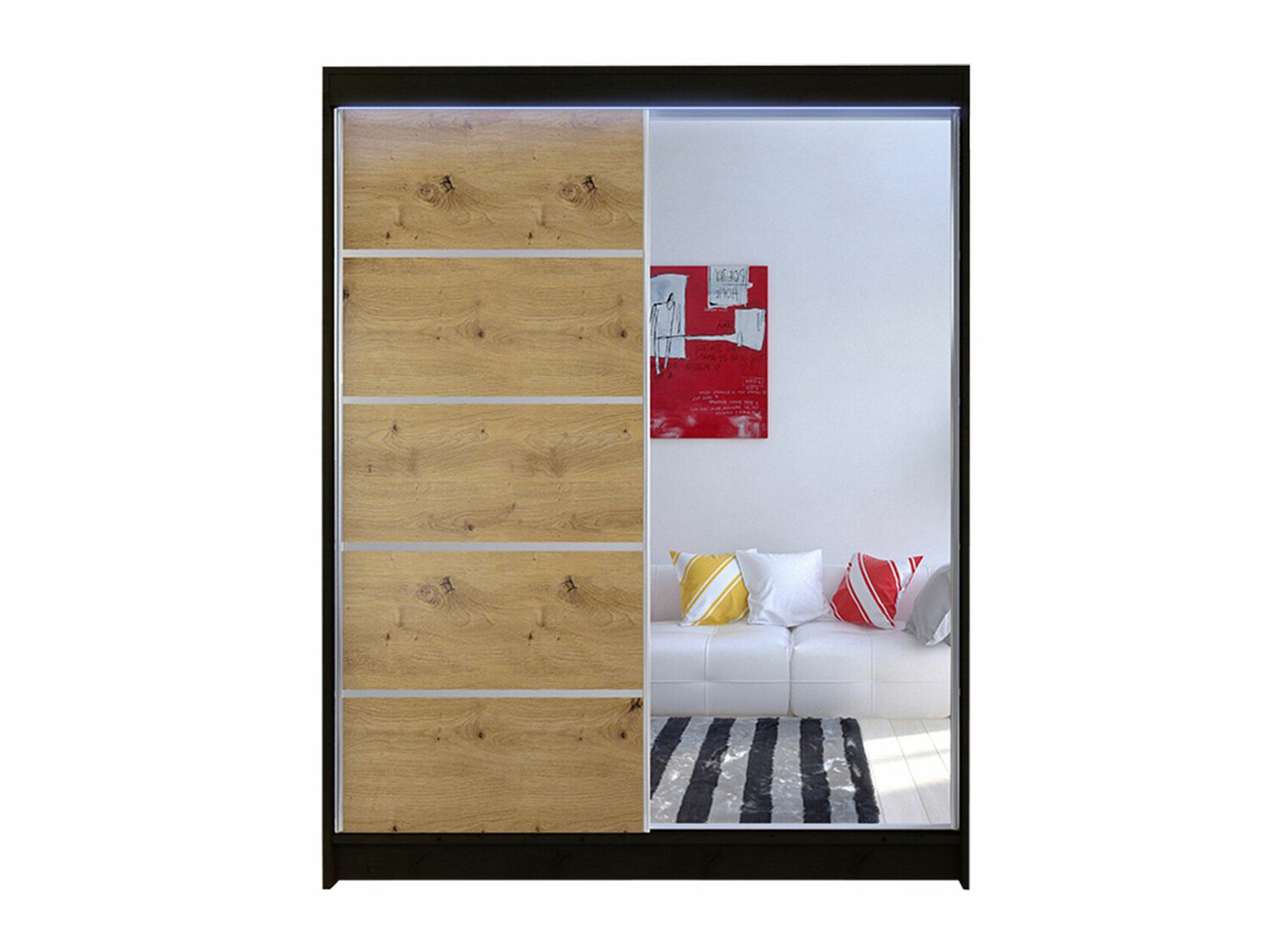 Kledingkast Closico 143 (Zwart + Artisan eiken)