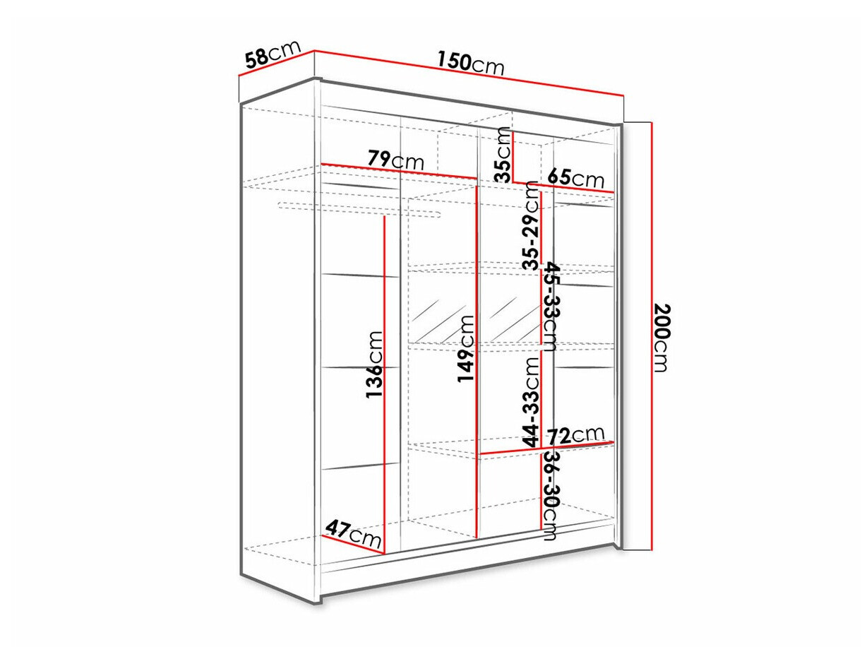 Kledingkast Closico 146 (Zwart + Artisan eiken)