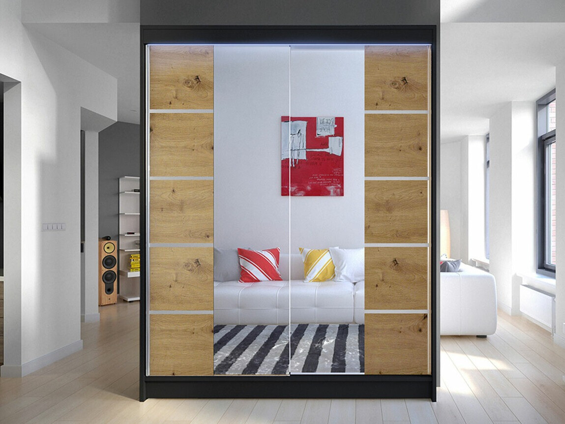 Kledingkast Closico 146 (Zwart + Artisan eiken)