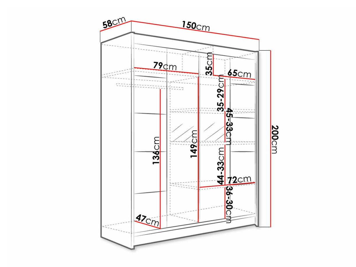 Kledingkast Closico 146 (Zwart + Artisan eiken)