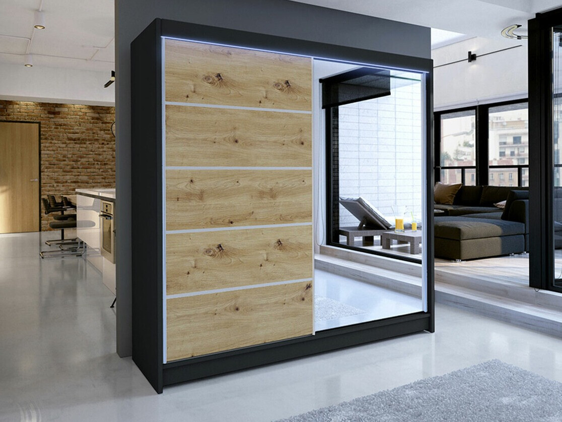 Kledingkast Closico Cavaris III (Zwart + Artisan eiken)
