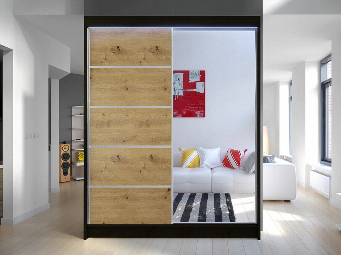 Kledingkast Closico Vastor III (Zwart + Artisan eiken)