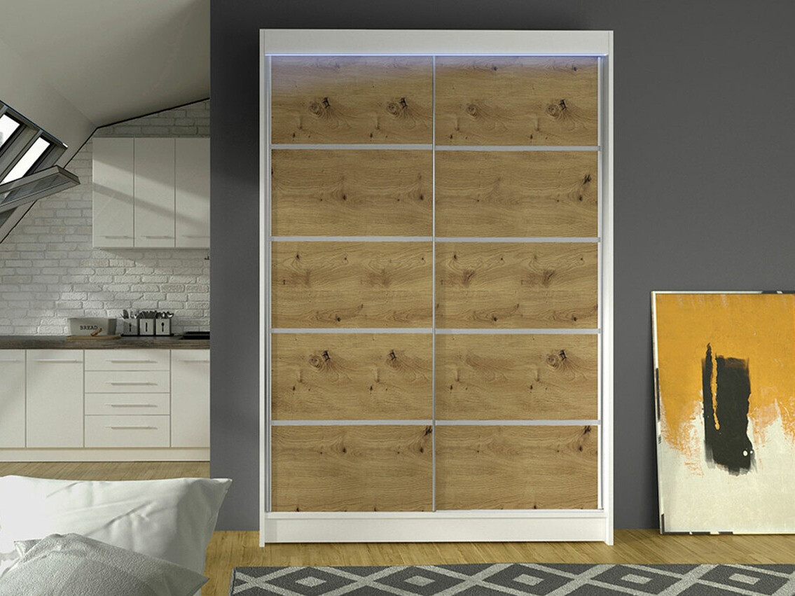 Kledingkast Closico 150 (Wit + Artisan eiken)