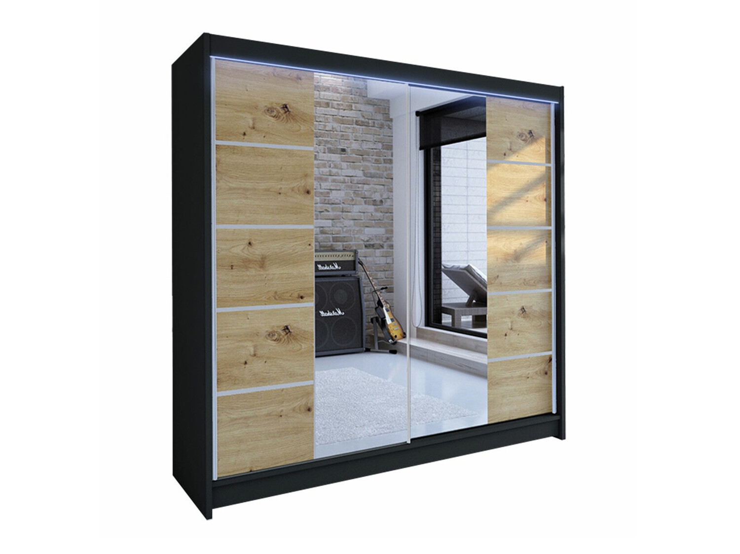 Kledingkast Closico 154 (Zwart + Artisan eiken)