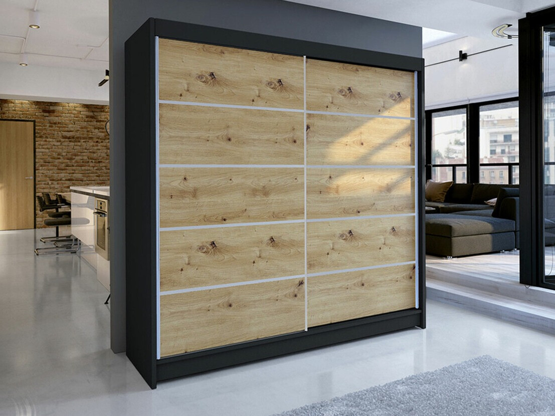 Kledingkast Closico Cavaris IV (Zwart + Artisan eiken)