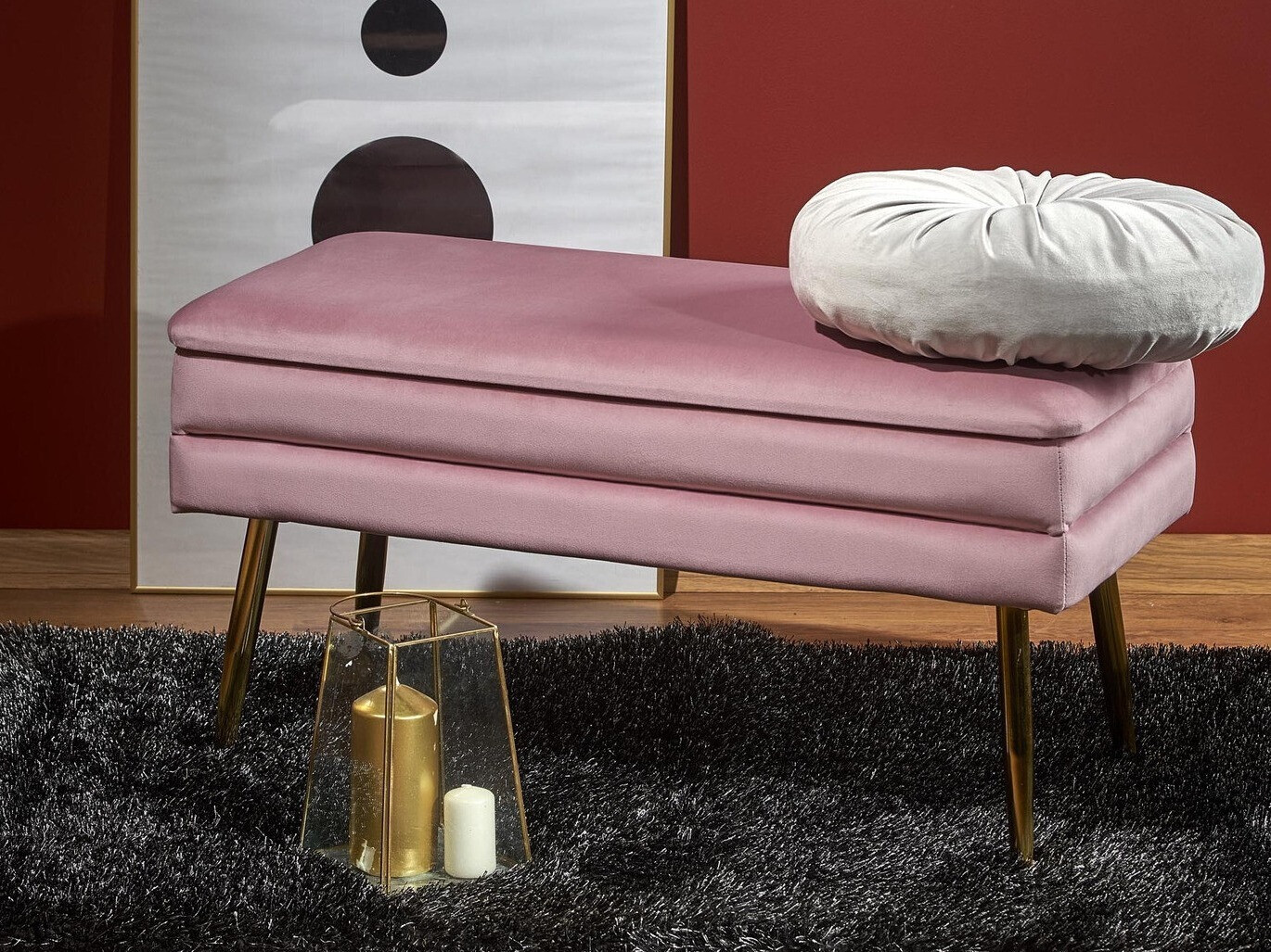 Gestoffeerde hocker Houston 1255 (Roze + Gouden)