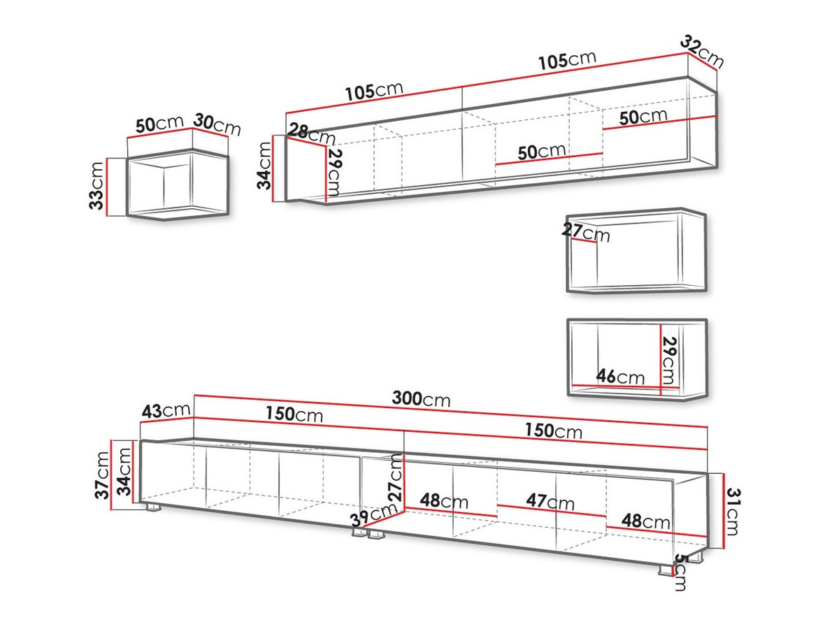 Woonkamerset Remus XXXI (Zwart + Glanzend zwart + Artisan eiken)