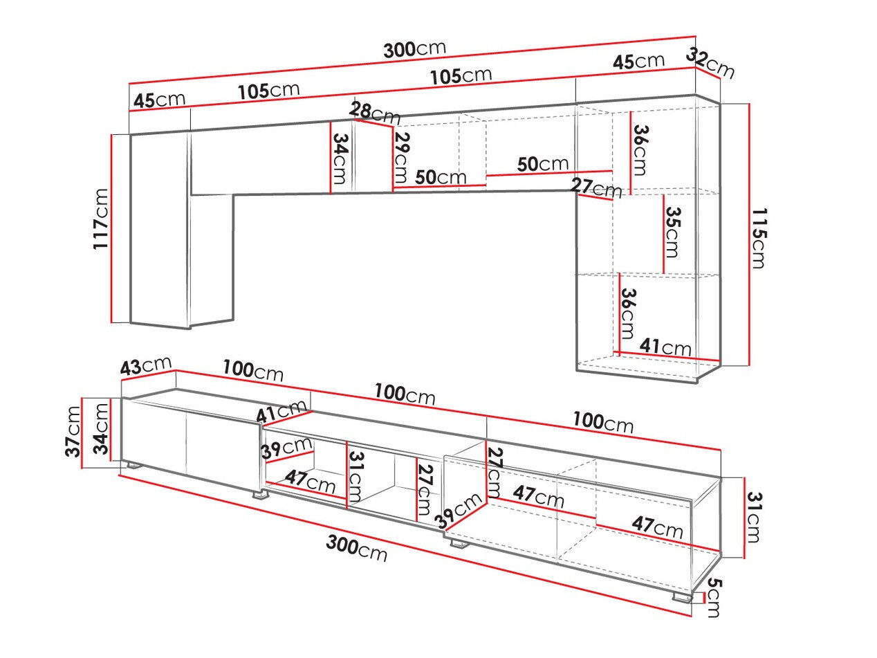 Woonkamerset Tivdalu 143 (Wit + Glanzend wit + Gouden eik)