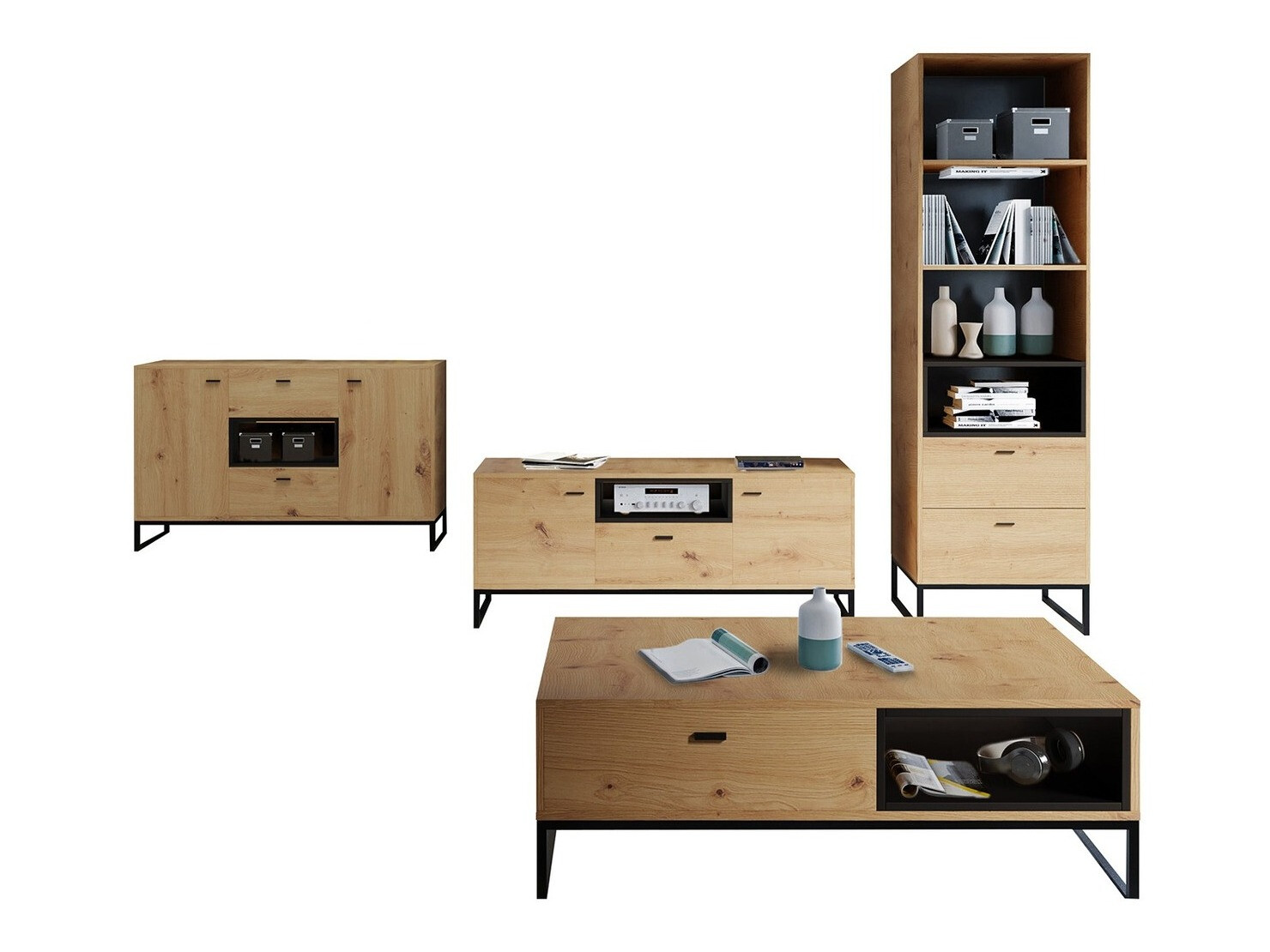 Woonkamerset Baltesi 109 (Artisan eiken + Zwart)