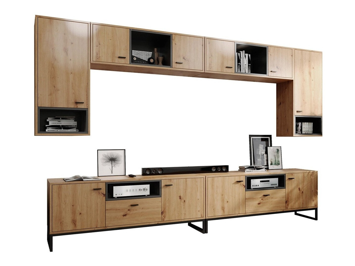 Woonkamerset Baltesi 113 (Artisan eiken + Zwart)