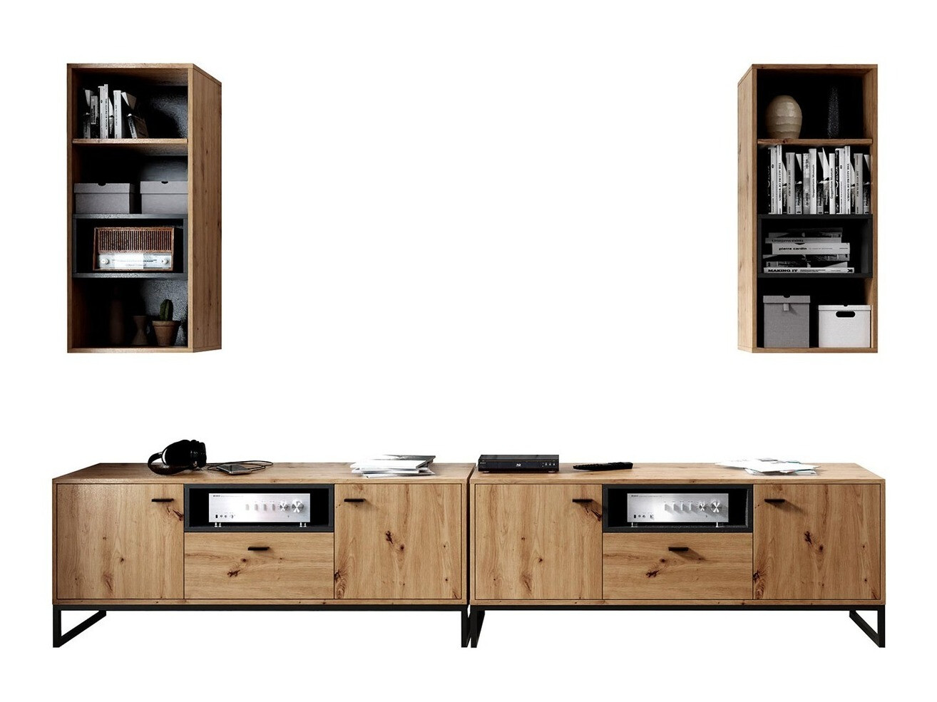 Woonkamerset Baltesi 115 (Artisan eiken + Zwart)