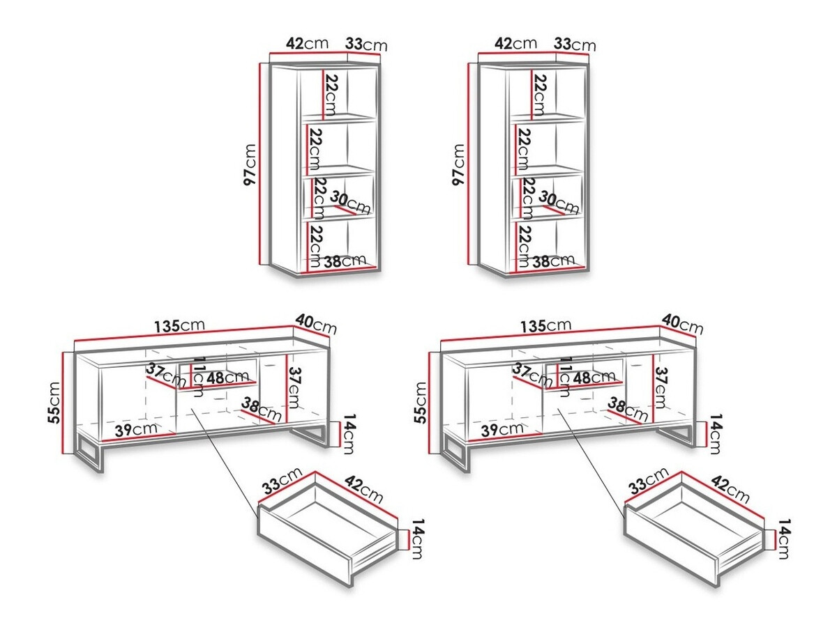 Woonkamerset Baltesi 115 (Artisan eiken + Zwart)
