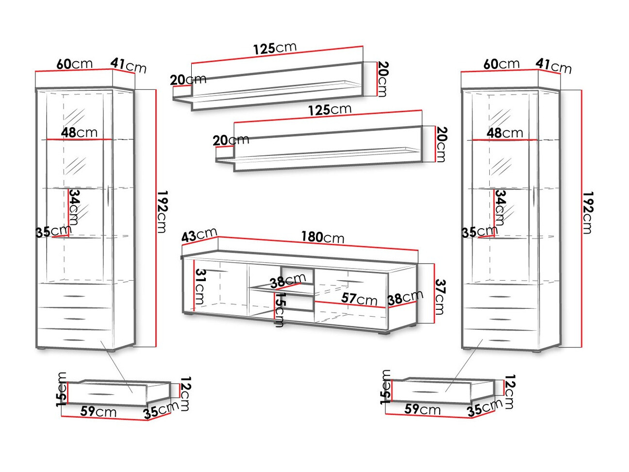 Woonkamerset Tornola 109 (Wit + Glanzend wit)
