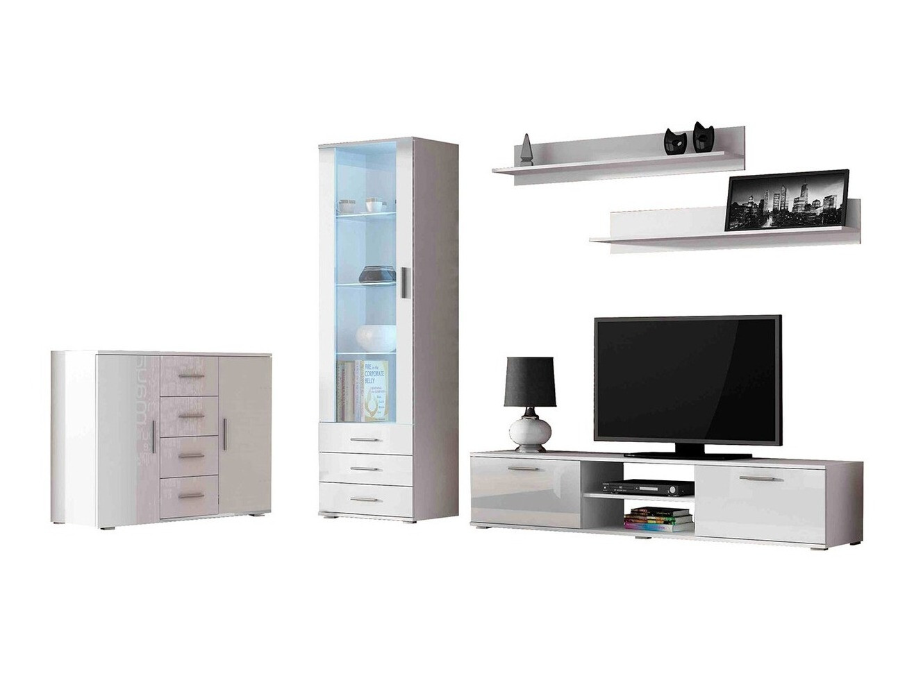 Woonkamerset Tornola 108 (Wit + Glanzend wit)