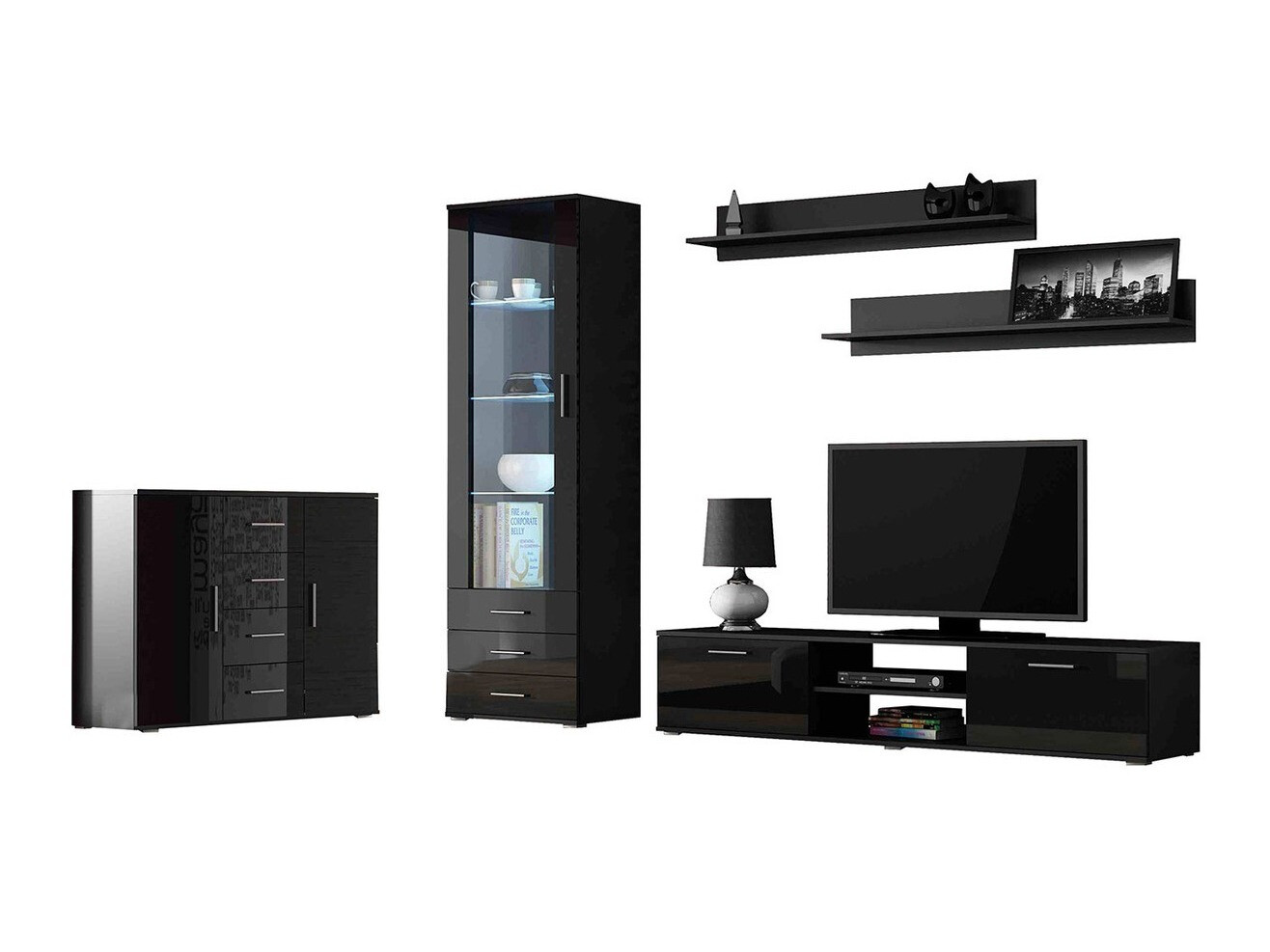 Woonkamerset Tornola 108 (Zwart + Glanzend zwart)