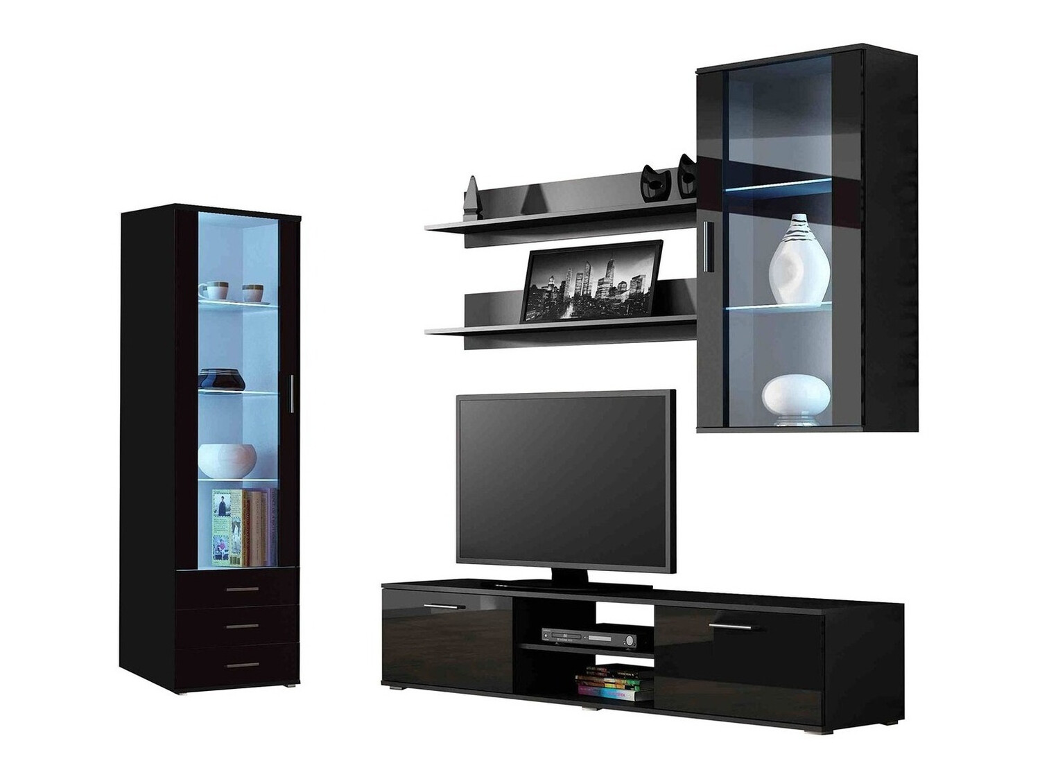 Woonkamerset Tornola 114 (Zwart + Glanzend zwart)