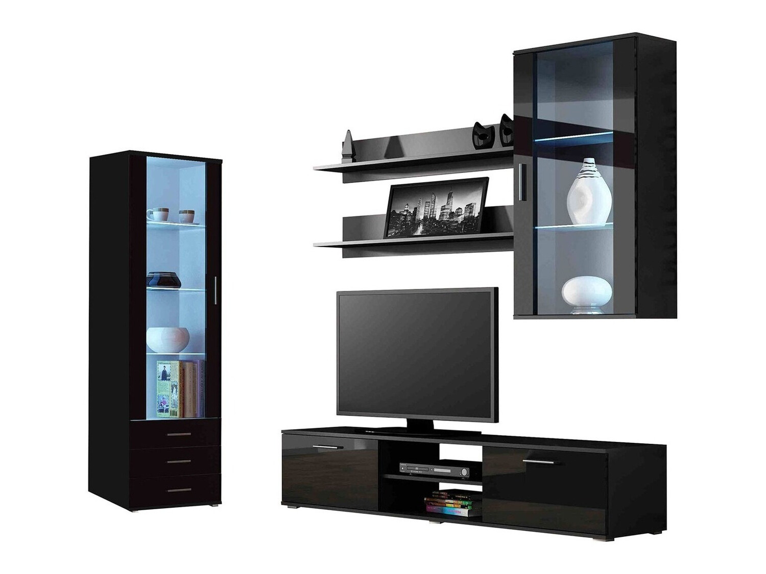 Woonkamerset Tornola 114 (Zwart + Glanzend zwart)