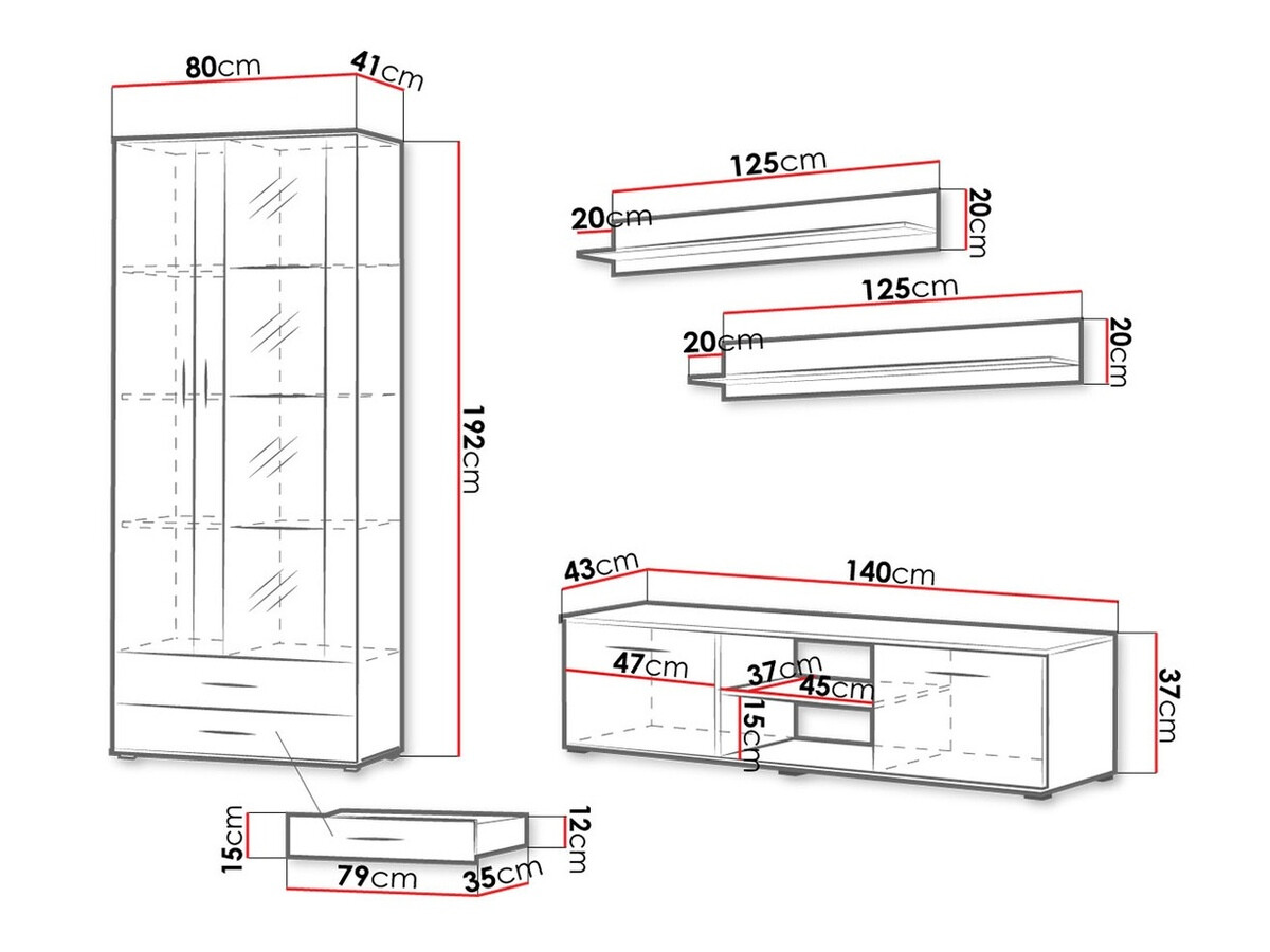 Woonkamerset Tornola 117 (Wit + Glanzend wit)