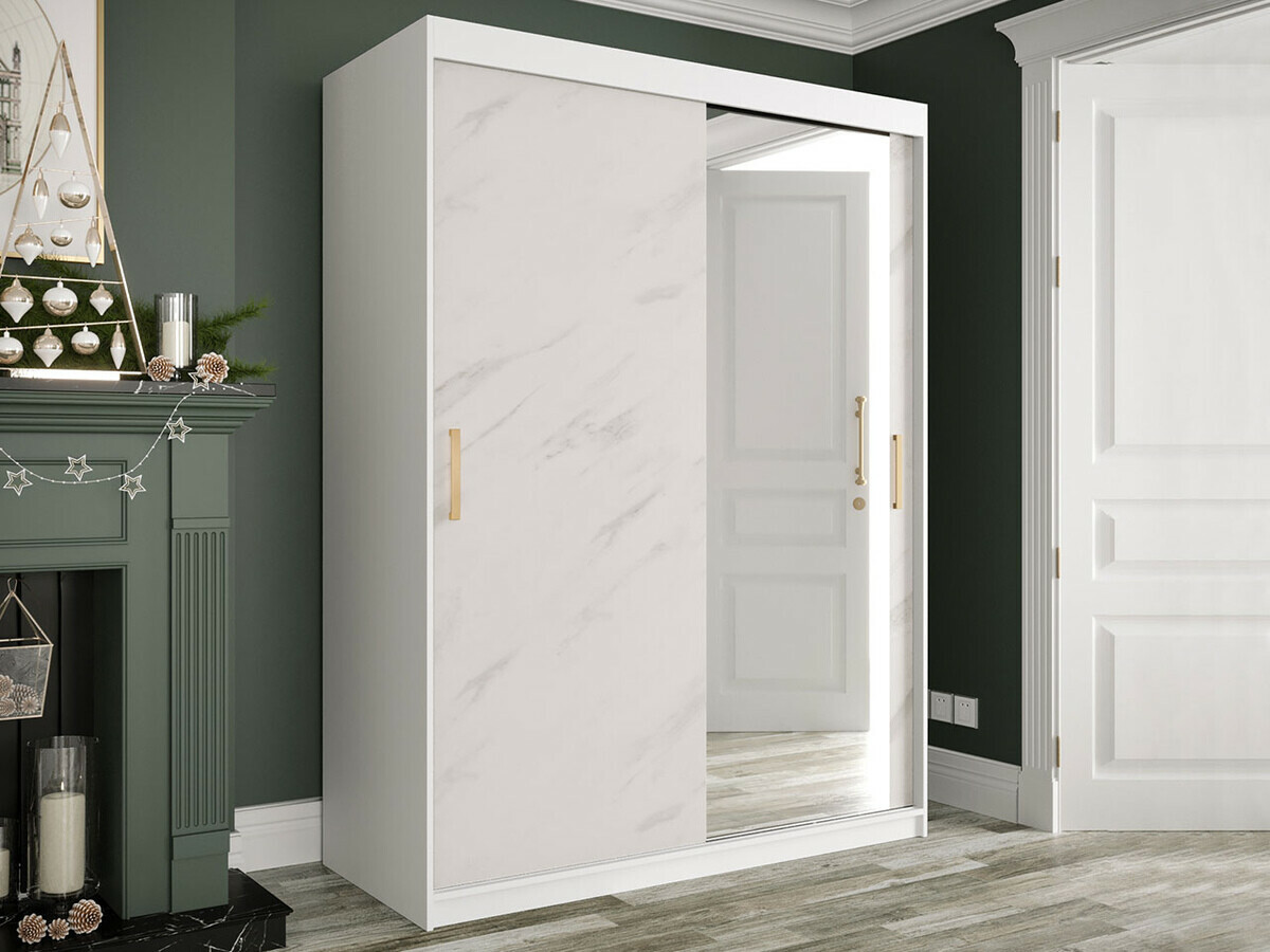 Kledingkast Hartford 260 (Mat wit + Wit marmer)