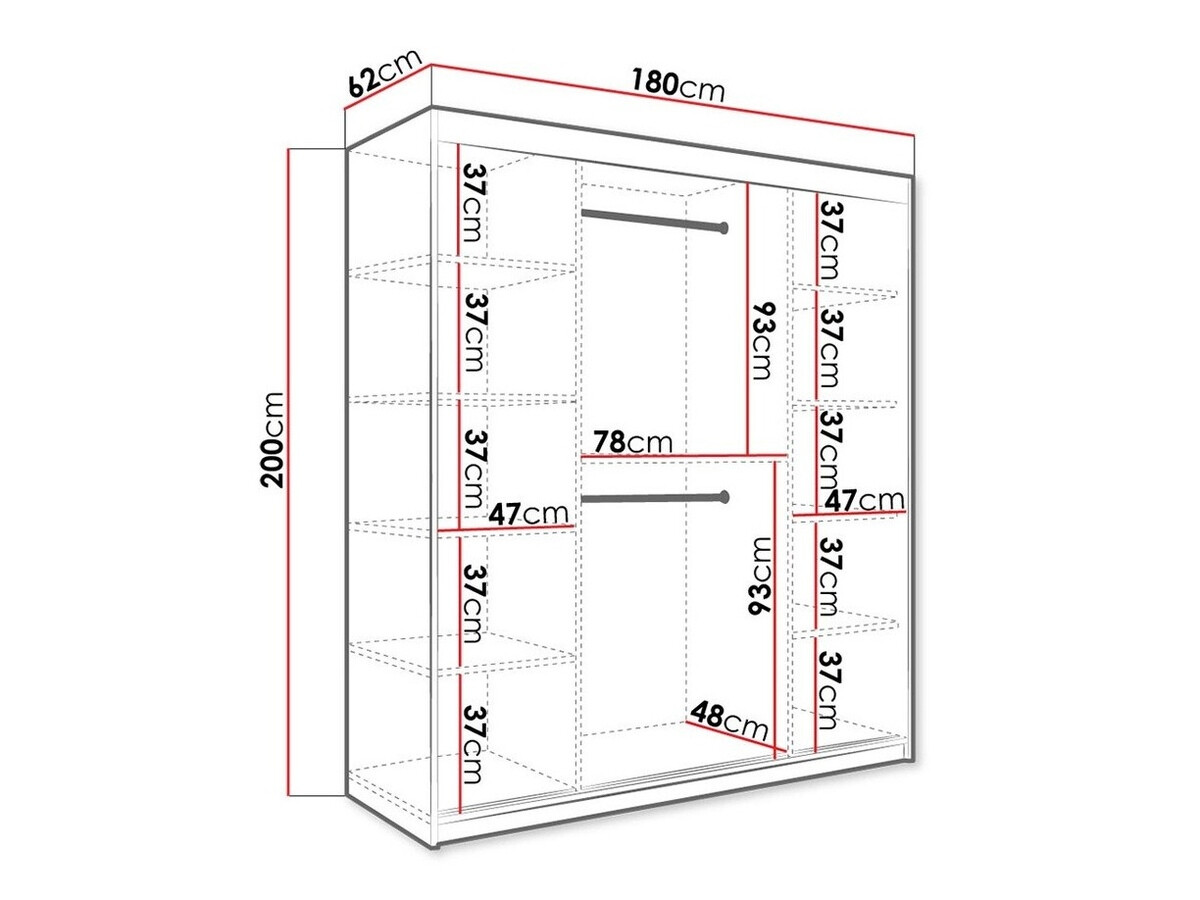 Kledingkast Hartford 261 (Matzwart + Wit marmer)
