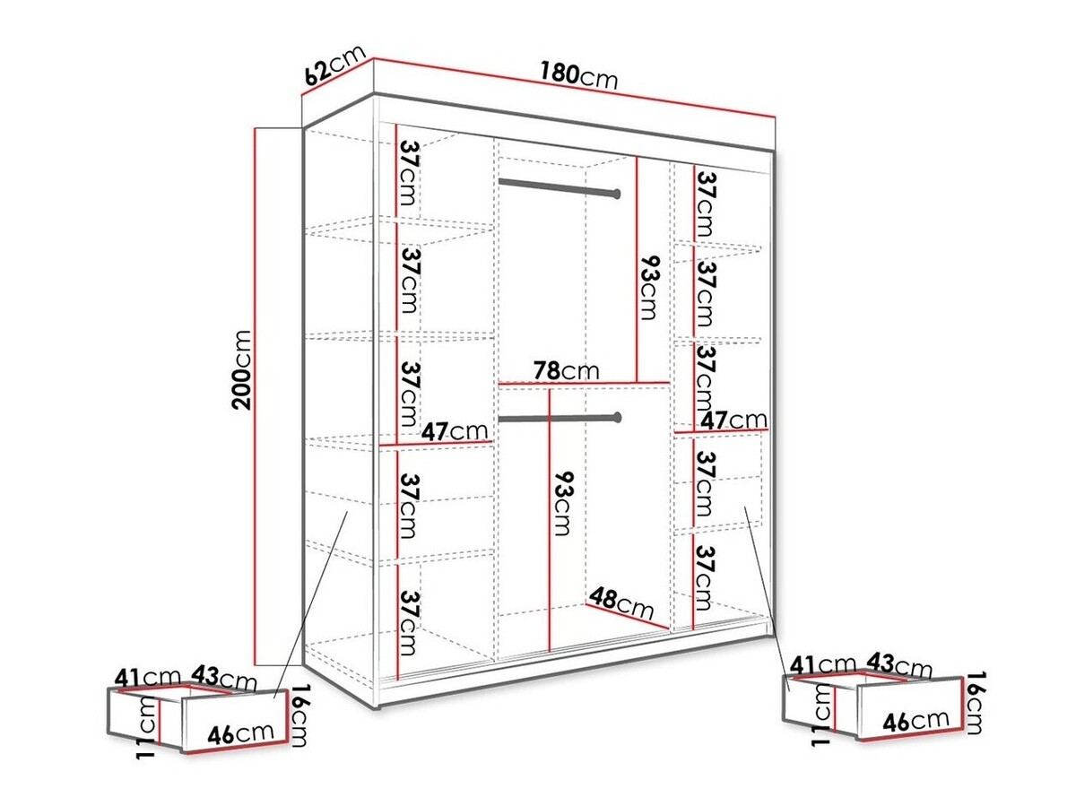 Kledingkast Hartford 261 (Matzwart + Wit marmer)