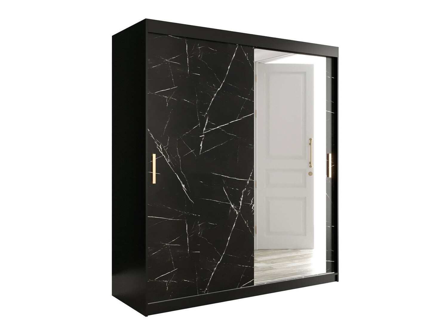 Kledingkast Hartford 261 (Matzwart + Zwart marmer)