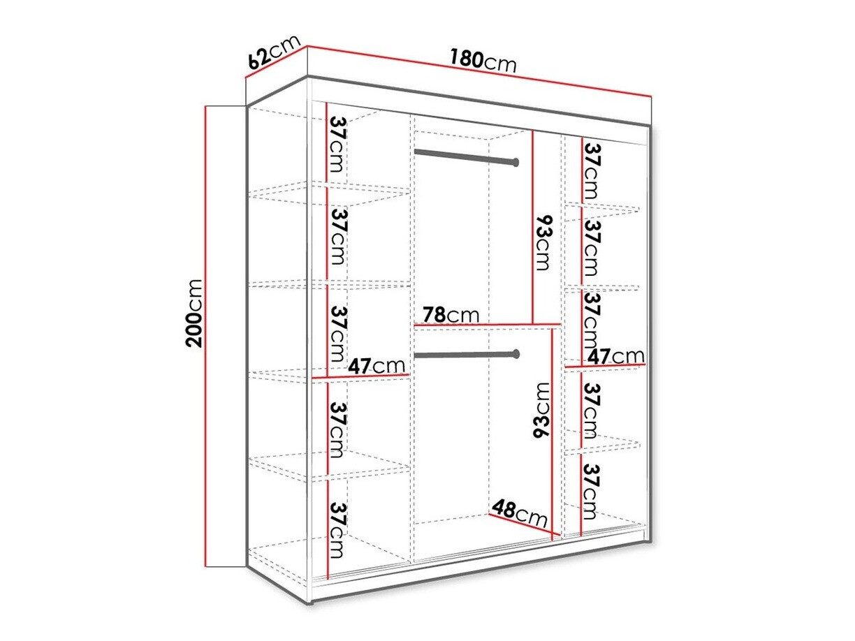 Kledingkast Hartford 261 (Matzwart + Zwart marmer)