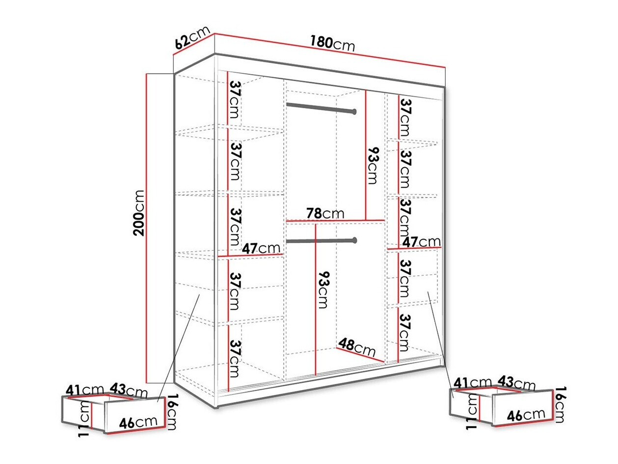 Kledingkast Hartford 261 (Matzwart + Zwart marmer)