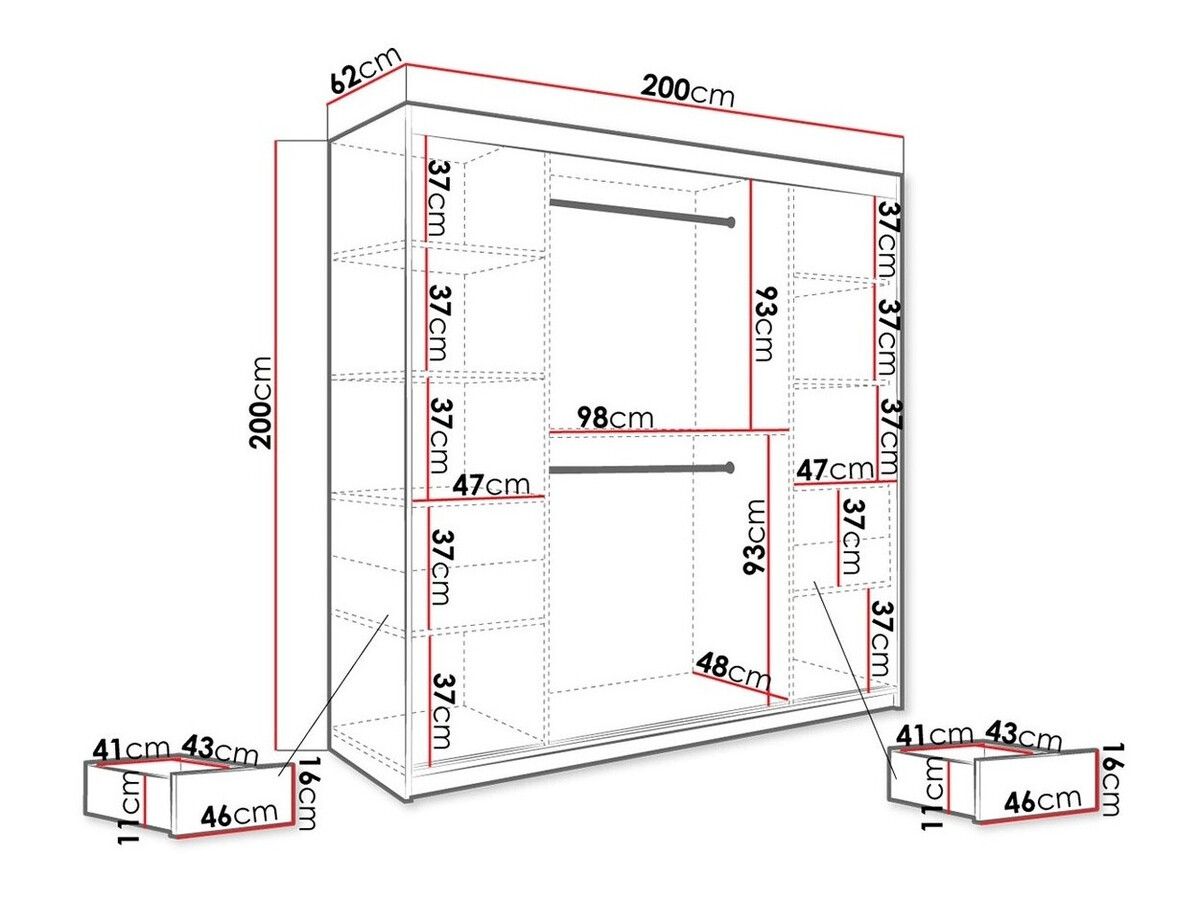Kledingkast Hartford 250 (Matzwart + Wit marmer)
