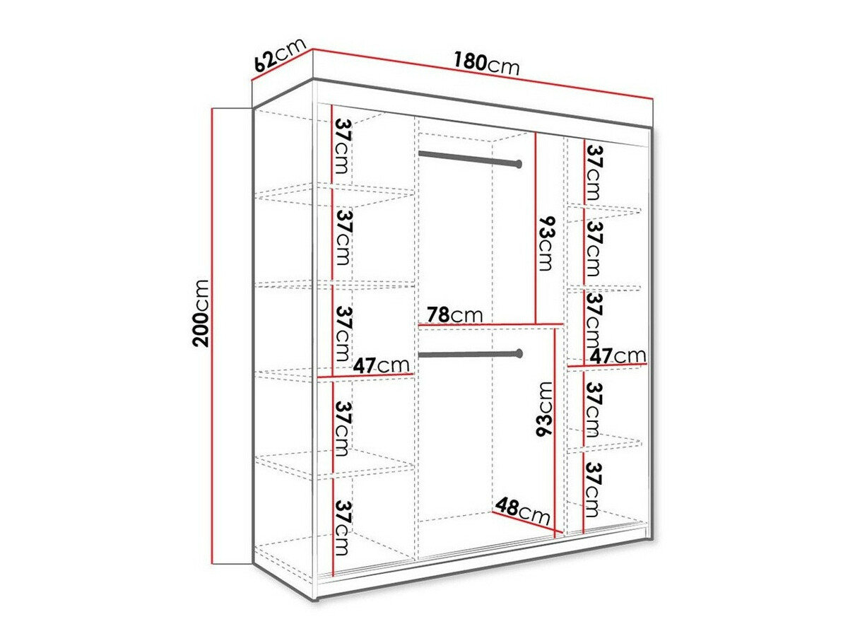 Kledingkast Hartford 249 (Mat wit + Zwart marmer)