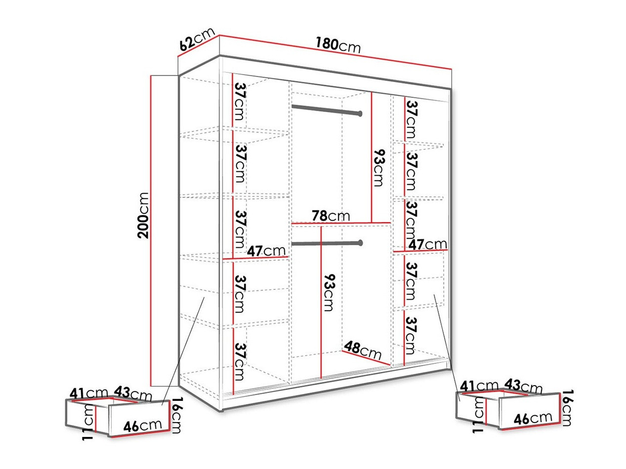 Kledingkast Hartford 249 (Matzwart + Zwart marmer)