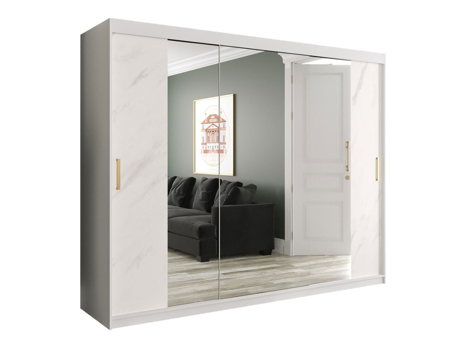 Kledingkast Hartford 263 (Mat wit + Wit marmer)