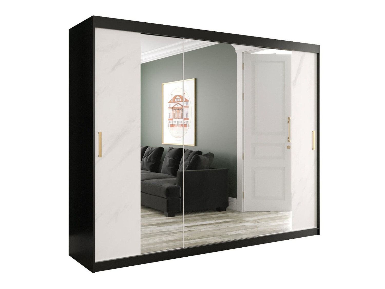 Kledingkast Hartford 263 (Matzwart + Wit marmer)